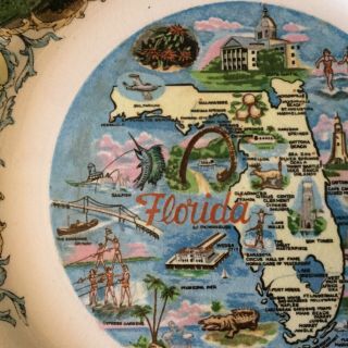 Antique (1960s) State Of Florida Souvenir Ceramic Plate 9”,  Pre - Disney Era 5
