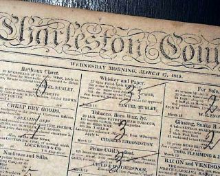 Rare & Early Charleston Sc South Carolina Antebellum 1819 Newspaper W/ Many Ads