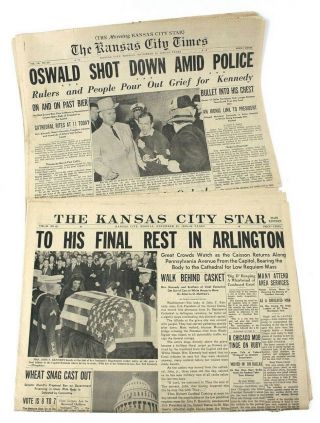 2 Kennedy Assassination Oswald Shot Kansas City Star Newspaper November 25 1963