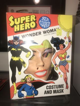 Vintage 1976 Ben Cooper Wonder Woman Mask & Costume - Size Med - Rare