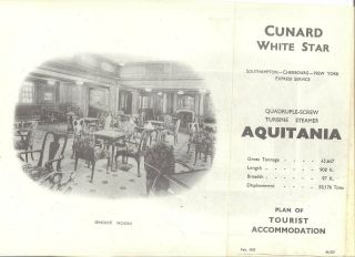 Cunard White Star Line AQUITANIA Accommodation Plan 1937 6