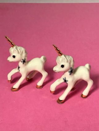 Tiny Unicorn Twins Bone China Porcelain Miniature Figurine Gold Horns/hooves