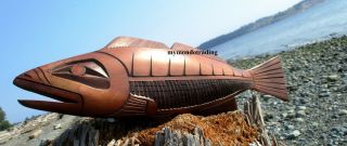 Northwest Coast First Nations Native Wood Art Carved Salmon,  Incredible Quality