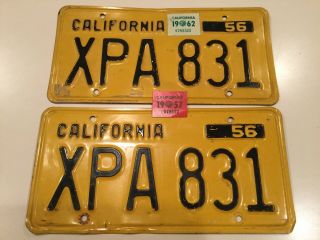1956 Pair California License Plates With 1962 And 1957 Stickers 1956 Photo