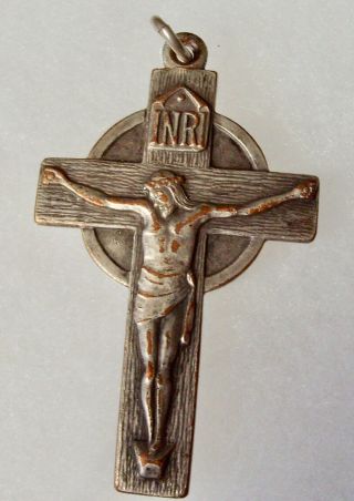 Antique The Jesuit Martyr Saints Of North America Large Silver Plate Crucifix