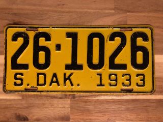 Collectible 1933 South Dakota License Plate (26 - 1026)