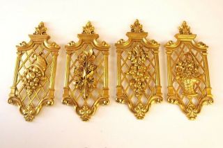 Vintage Set Of 4 Mid Century Modern Seasons Homco Syroco Gold Wall Hangings Art