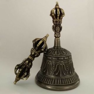 Tibetan Buddhist Bronze Bell 6 " And Vajra/dorje (small) - Nepal