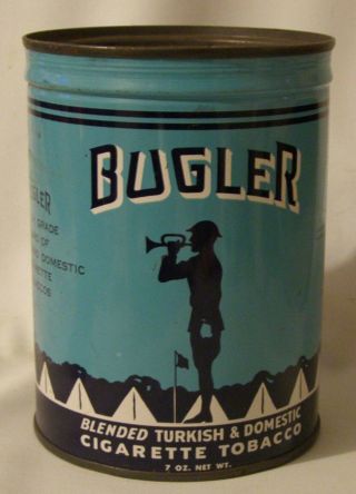 Rare Vintage Bugler Tobacco Tin Can Wwii Theme 7 Oz.  Key Open Near
