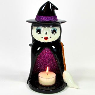 Bath & Body White Pumpkin Head Witch 7 " Votive Holder Halloween Purple