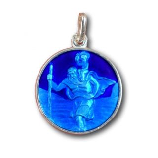 French Sterling Silver Blue Enamel Saint Christopher Medal Pendant Charm