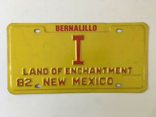 1982 Mexico License Plate One Single Letter " I " Low Number Digit