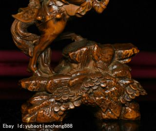 China Folk Boxwood wood Carving ride horse Guan Gong Guan Yu warrior God Statue 4