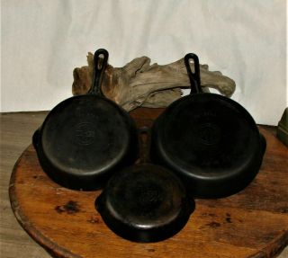 3 Griswold Cast Iron Frying Pans No.  3,  5 & 6 No Wobble