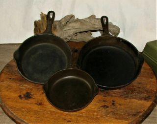 3 Griswold Cast Iron Frying Pans No.  3,  5 & 6 No Wobble 2