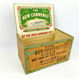 The Currency Havana Blend Cigar Box Large Antique Wood District Of Va 5 Cent