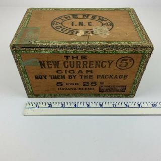 The Currency Havana Blend Cigar Box Large Antique Wood District of VA 5 Cent 5