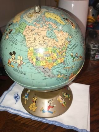Walt Disney Rand Mcnally World Globe Mickey Mouse Donald Duck Goofy Pluto