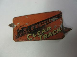 Vtg Indian Plug Chewing Tobacco Tin Tag CLEAR TRACK RR TRAIN Antique Advertising 4