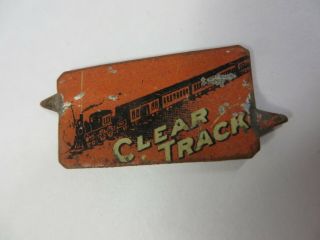 Vtg Indian Plug Chewing Tobacco Tin Tag CLEAR TRACK RR TRAIN Antique Advertising 5