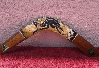 Australia Aboriginal Artifacts Murra Wolka Authentic Hand - Painted Boomerang