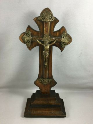 Antique Catholic Religion Altar Crucifix Bronze Jesus Christ Cross To Pray