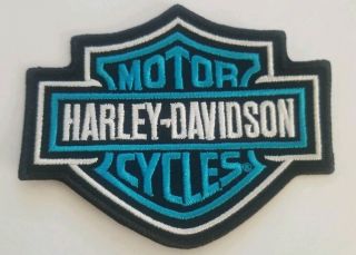 Harley Davidson Motorcycles Small Patch Bar Shield Teal And Black 3.  5 " X2.  75 "