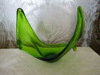 Vintage Retro Art Glass Green Twisted Abstract Bowl Dish Ornament 24cm Long