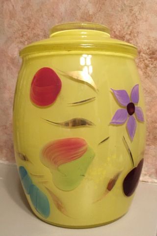 Vintage Bartlett Collins Gay Fad Yellow Hand Painted Fruit Glass Cookie Jar