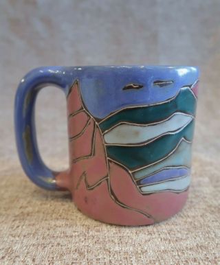 Mara Art Pottery Design " Mountains " Large Blue Coffee Heavy Mug 16 Oz Southwest