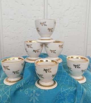 Vtg Antique Winterling Porcelain 74 Egg Cups Bavaria Germany 6 Set,  Gold Euc