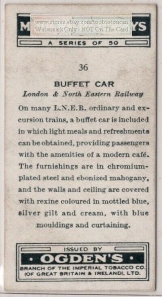 L.  N.  E.  R.  Buffet Meal Railway Car 1930s Ad Trade Card 2