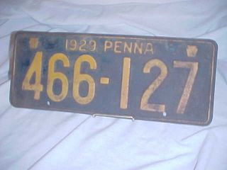 Antique 1929 Penna Pennsylvania Pa License Plate 466 - 127