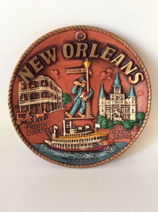 Vintage Orleans Souvenir 3d Plate Drunk Man On Bourbon Street Wall Hang