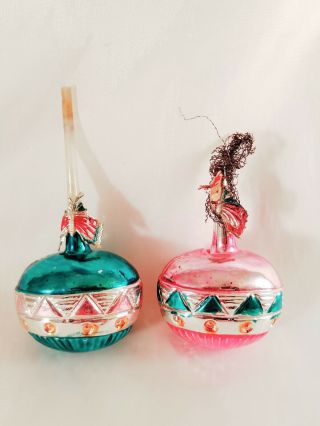 Antique Mercury Glass Stemmed Butterfly Basket Ornaments Poland W German? Pink