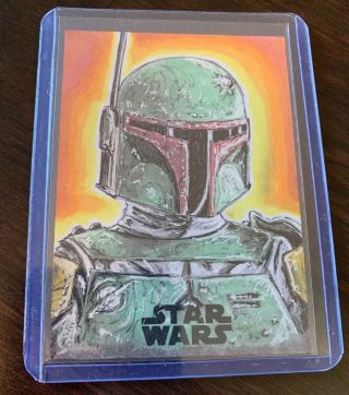 Topps Star Wars Sketch Card Boba Fett Mandalorian Art