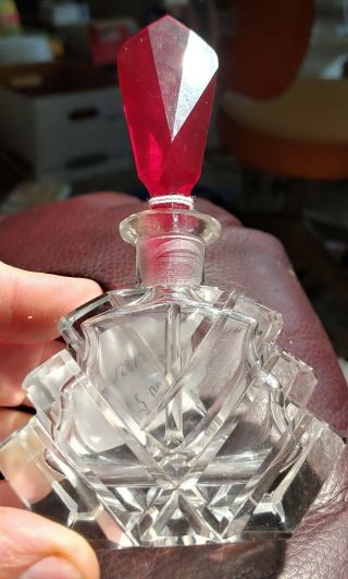 Vintage Crystal Heavy Perfume Bottle Art Deco Style