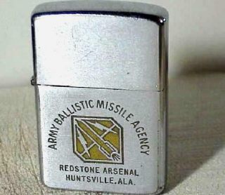 Vtg 1958 Zippo Military Lighter “army Ballastic Missile Agency” Huntsville,  Ala