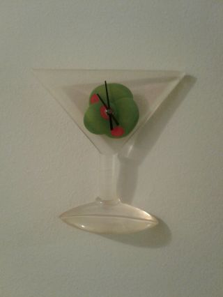 Vintage Acrylic Wall Clock,  Martini Shaped,  Unique,  Man Cave