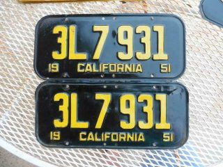 1951 California Car License Plate Pair,  3l7931