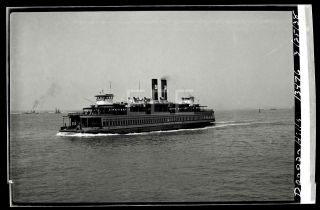 1938 Ferryboat Dongan Hills Ferry Boat Ship Manhattan Nyc Old Photo Negative H40