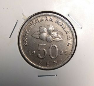 A : Malaysia 50 Sen (cents) 1995 Key Date For 2nd Series Coin (good Very Fine)