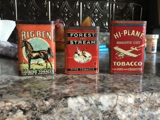 Big Ben,  Hi Plane And Forest And Stream Tobacco Tins