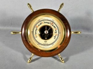 Vintage Swift Ships Wheel Barometer Brass And Wood England.