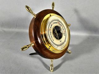 Vintage Swift Ships Wheel Barometer Brass and Wood England. 2