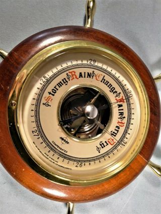 Vintage Swift Ships Wheel Barometer Brass and Wood England. 3