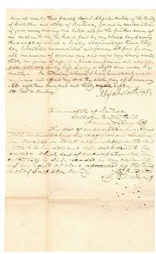 1838 Kentucky Deed Of Emancipation,  Manumission Of Slave Man Lewis