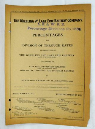 1922 Wheeling & Lake Erie Railway Percentages 1902