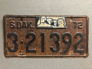 Vintage 1972 South Dakota License Plate Mt.  Rushmore 3 - 21392 Rustic