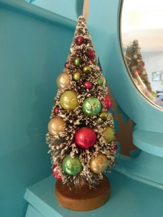 Lovely Vintage Christmas Napco Bottle Brush Tree Glass Ornaments Japan